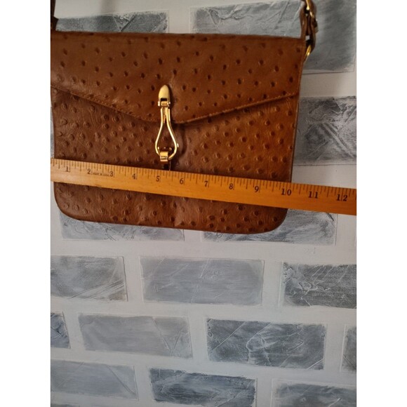 Lederer De Paris Vintage Shoulder Bag Leather Ostrich Print Embellished Tan Y2K - Picture 14 of 15